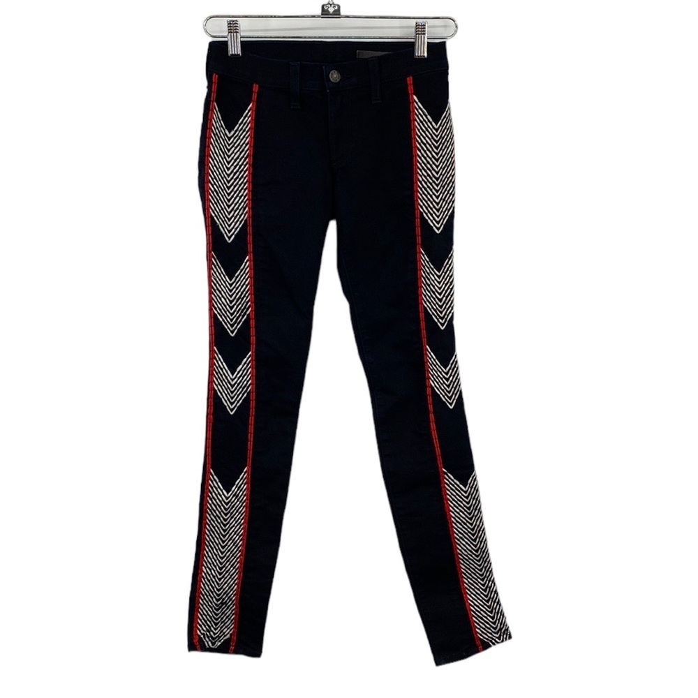rag & bone Skinny Jeans Women sz 24 Midnight Blue Red Low Rise Embroidered Arrow
